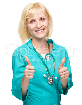 Portrait of a woman wearing doctor uniform Portrait of a woman wearing doctor uniform