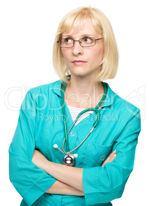 Portrait of a woman wearing doctor uniform