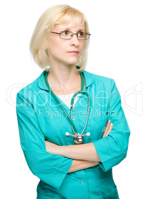 Portrait of a woman wearing doctor uniform