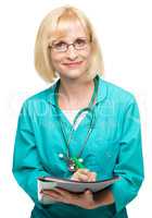 Portrait of a woman wearing doctor uniform