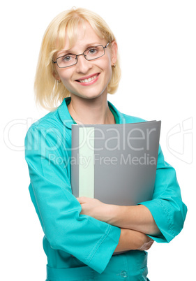 Woman doctor showing OK sign