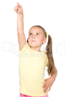 Little girl is pointing up