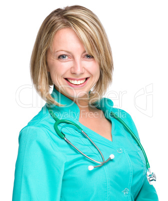 Portrait of a woman wearing doctor uniform