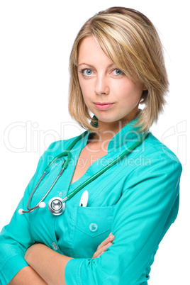 Portrait of a woman wearing doctor uniform