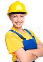 Young happy lady as a construction worker