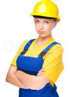 Young lady as a construction worker