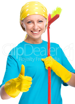 Young woman as a cleaning maid