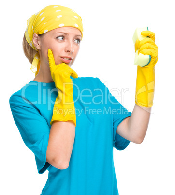 Young woman with sponge