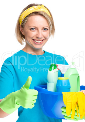 Young woman as a cleaning maid