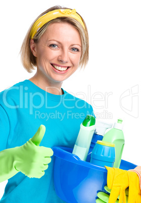 Young woman as a cleaning maid