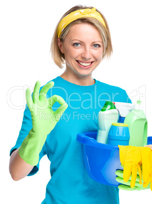 Young woman as a cleaning maid