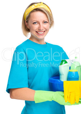 Young woman as a cleaning maid