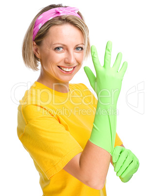 Young woman as a cleaning maid