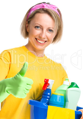 Young woman as a cleaning maid