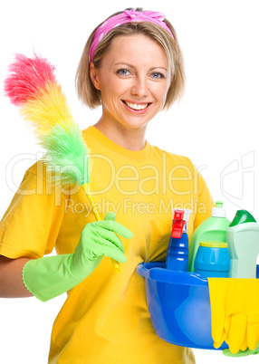 Young woman as a cleaning maid