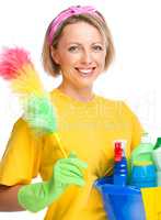 Young woman as a cleaning maid