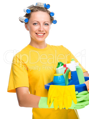 Young woman as a cleaning maid