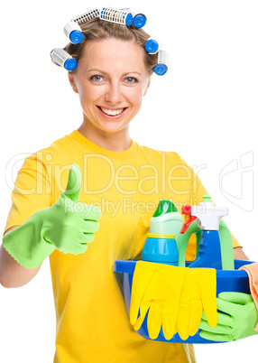 Young woman as a cleaning maid