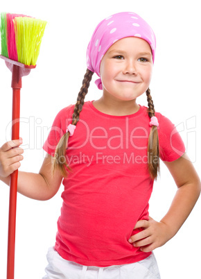 Young girl is dressed as a cleaning maid