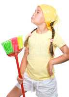 Young girl is dressed as a cleaning maid