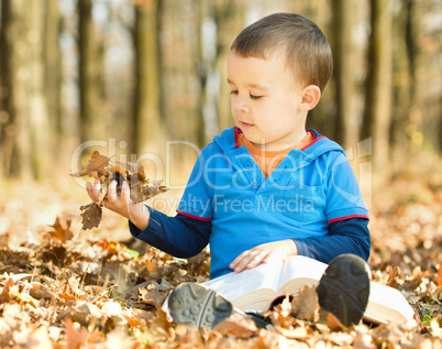 Little boy is reading book