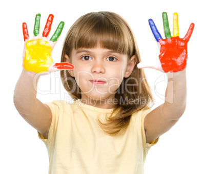 Portrait of a cute girl playing with paints Portrait of a cute girl playing with paints