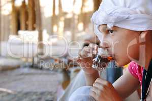 Girl drinking orient tea