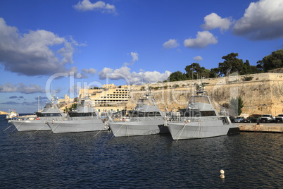 Military Ship in the Grand Harbour of Valletta