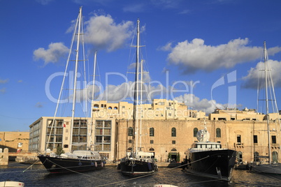 Ship in the Grand Harbour of Valletta in Malta