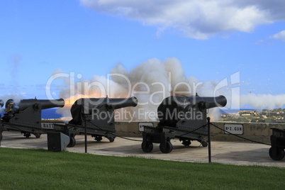 Gun Fire of saluting Lascaris Battery in Valletta, Malta