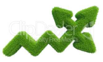Green grass arrow chart isolated on white background