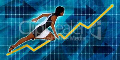 Black Businesswoman Running with Chart Graph Background