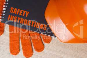 Industrial safety helmet, gloves and safety book