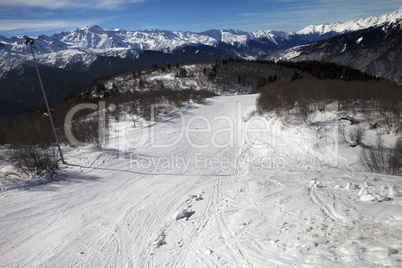 Top view on ski slope in nice sun day