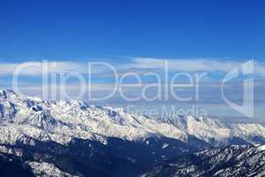 View on snowy mountains in nice sunny day