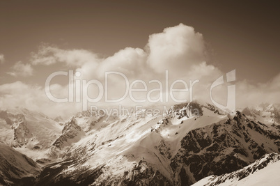 View from ski slope on snowy mountains