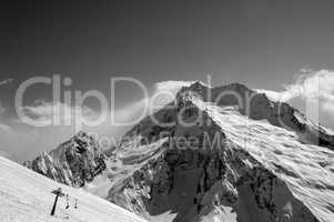 Black and white view on ski slope