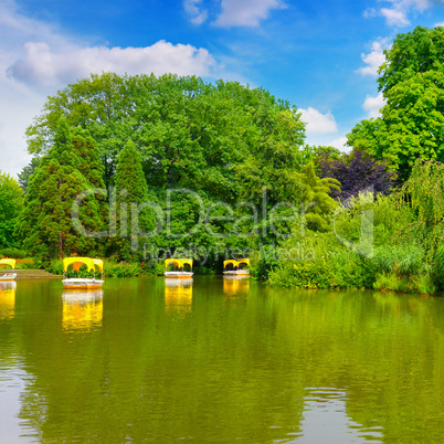 picturesque lake and pleasure boats