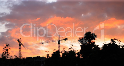 Crane Tower on Sunset Sky Background