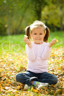 Portrait of a little girl in autumn park