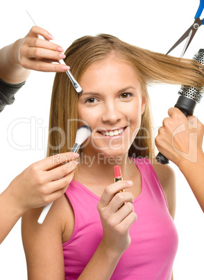 Makeover process of a young teen girl