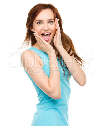 Portrait of a young surprised woman