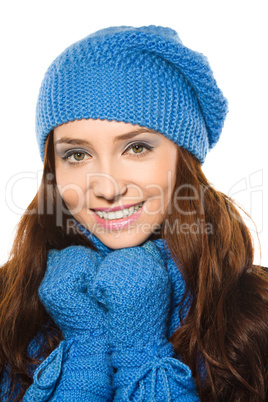 Young happy woman wearing winter cloth