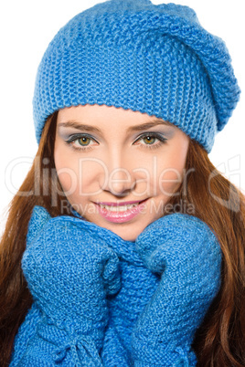 Young happy woman wearing winter cloth