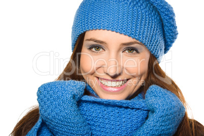 Young happy woman wearing winter cloth