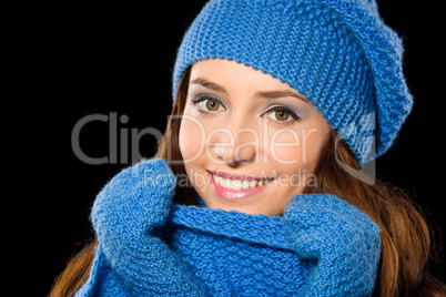 Young happy woman wearing winter cloth