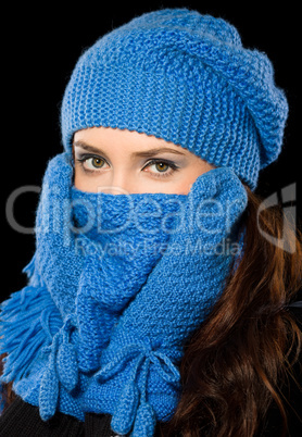 Young happy woman wearing winter cloth