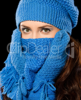 Young happy woman wearing winter cloth