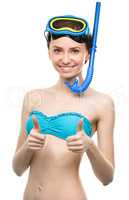 Young happy woman with snorkel equipment