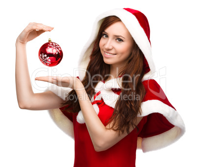 Young happy woman in christmas cloth